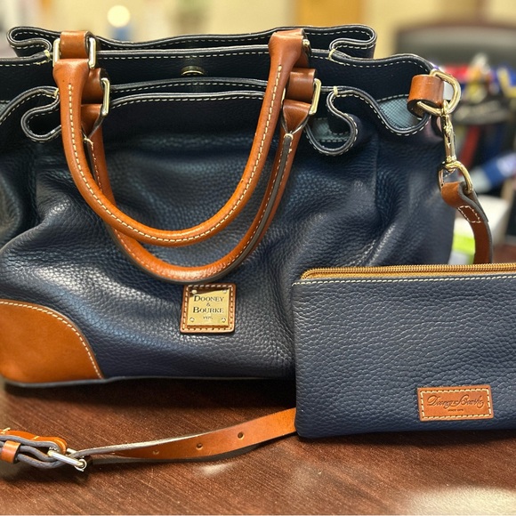Dooney & Bourke Handbags - Dooney & Bourke Blue and Tan Satchel with Classic Design